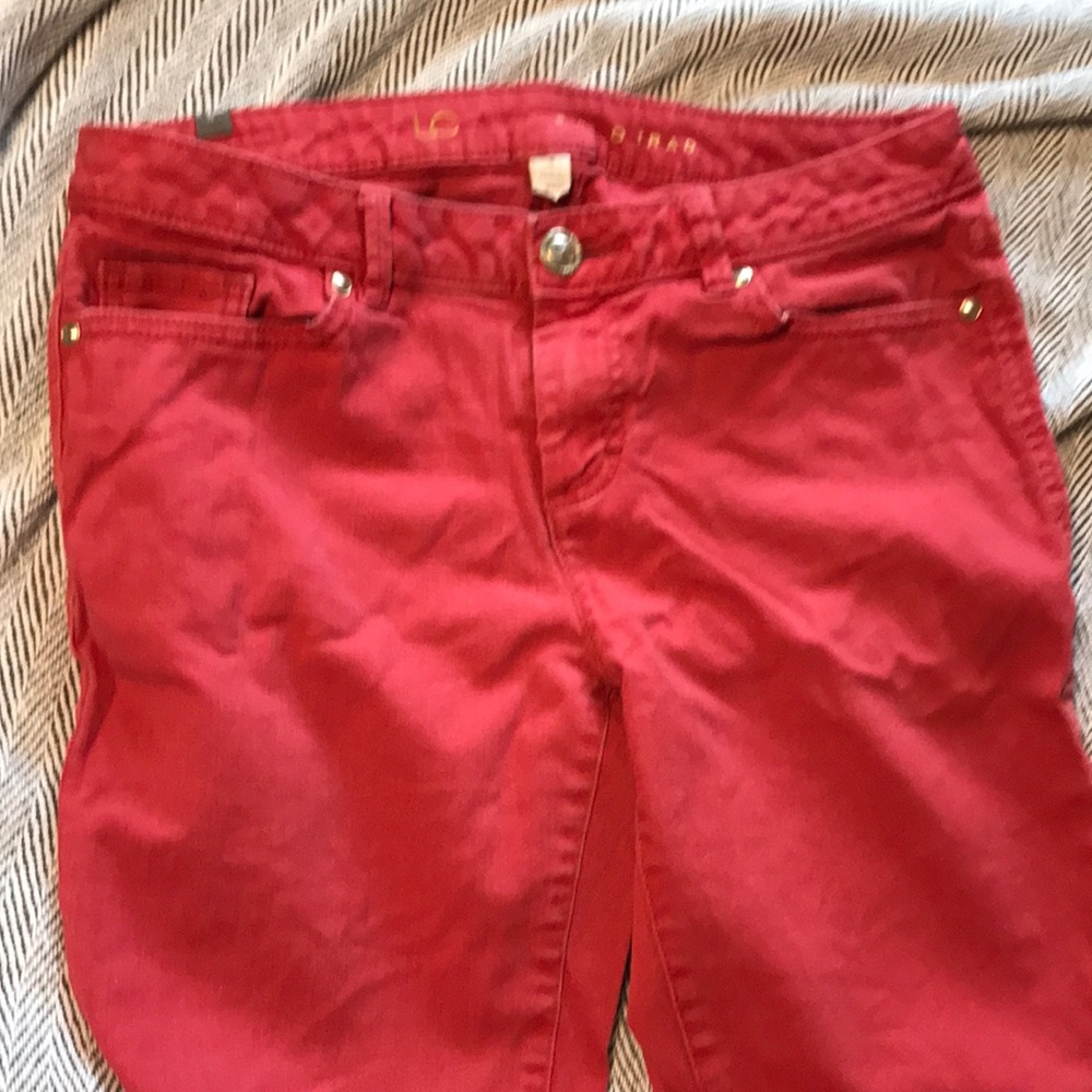 Dark coral ankle jeans
